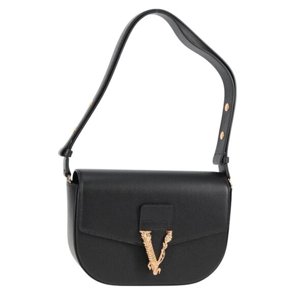 VERSACE Shoulder Bag Leather Black Gold Auth 118685AM - Picture 1 of 14